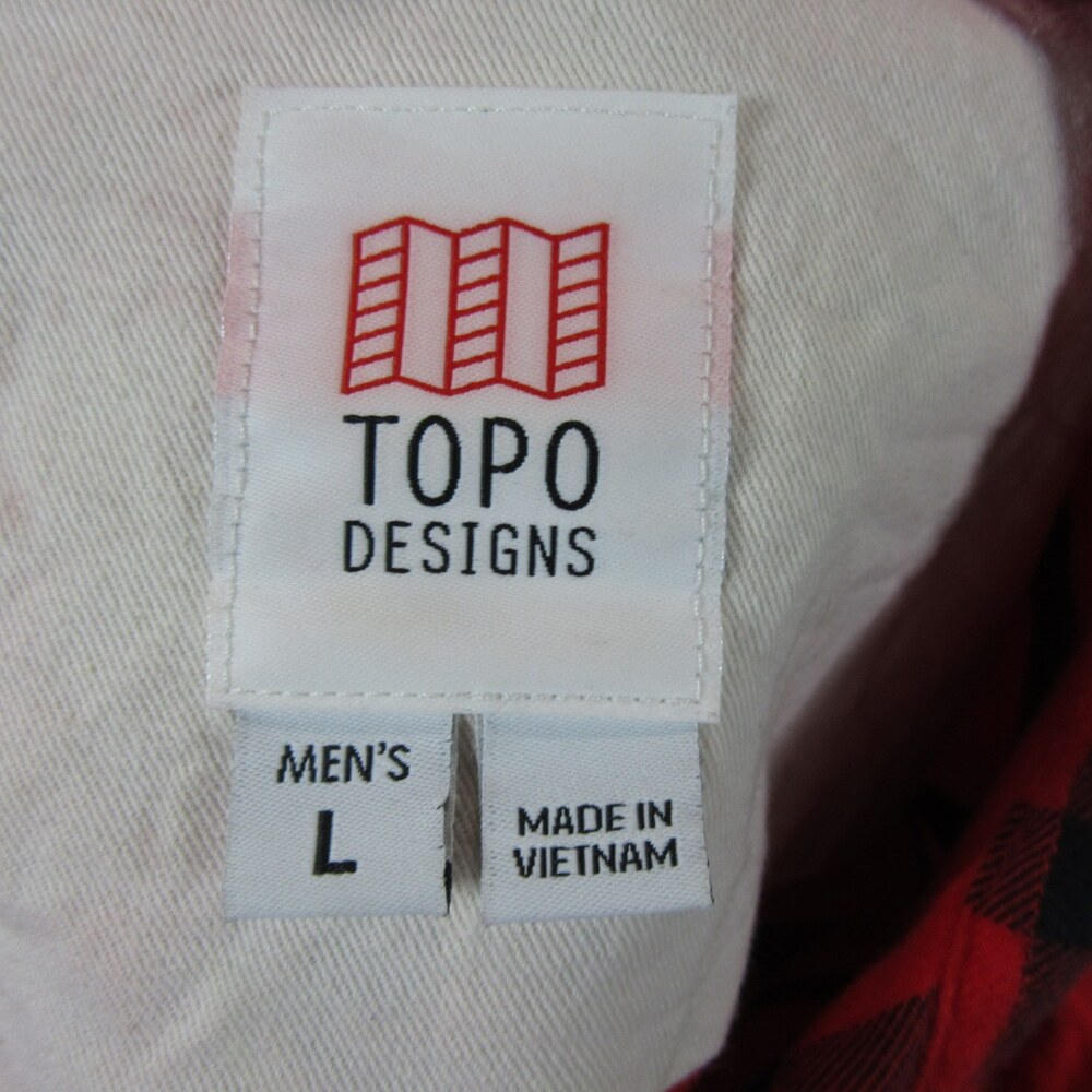 Topo Designs Mens Button Up Flannel Mountain Shirt L Red Plaid 100% Organic - Picture 7 of 10